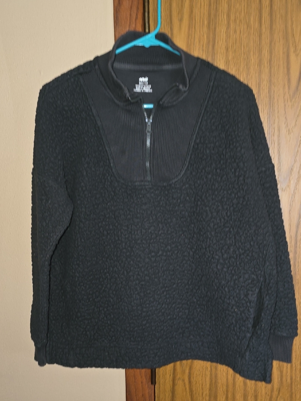 aerie Black Ribbed-Collar Zip Sweater